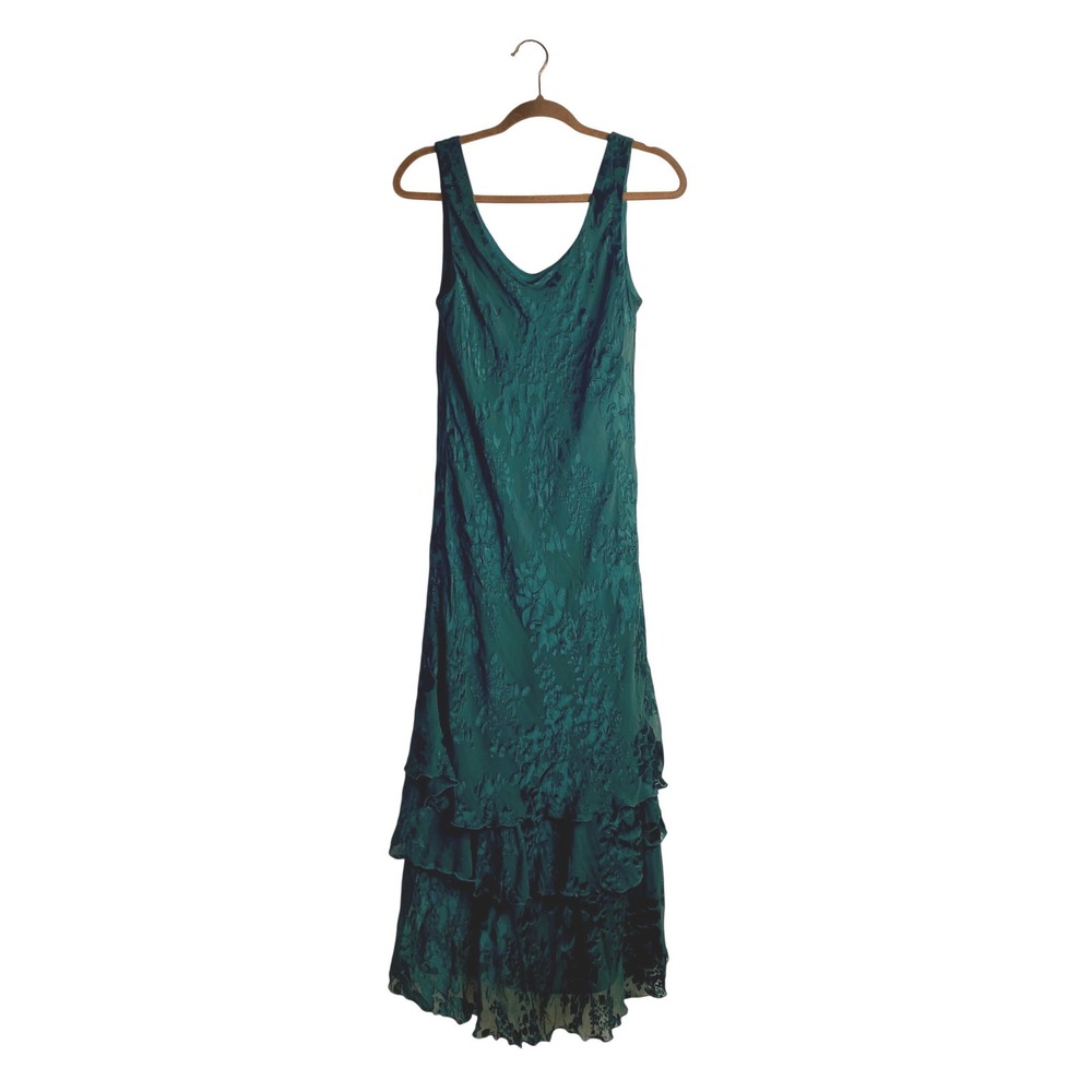 R&M Richards 90s Vintage Silk Green Burnout Velvet Maxi Dress Whimsigoth Grunge